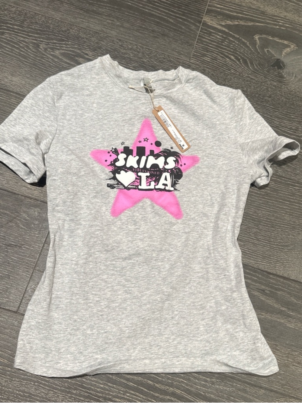 SKIMS Limiter Edition never being sold again Gray Tee with Pink Star LA Graphic